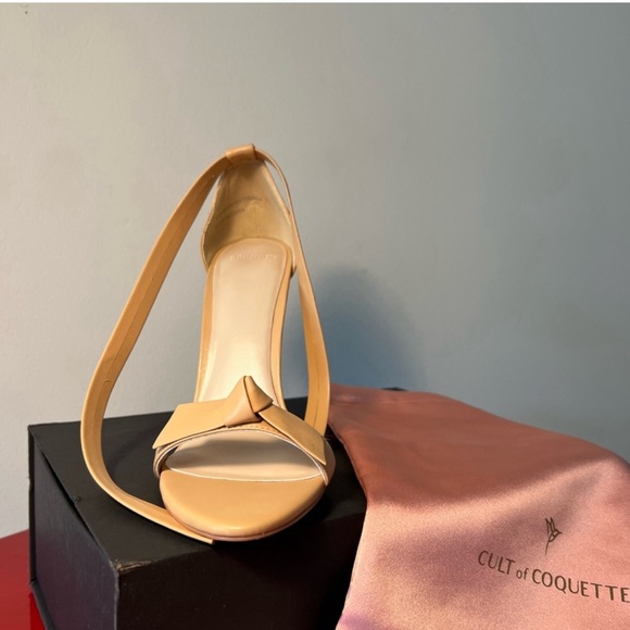 Cult Of Coquette, Pegah Nude Vegan Leather Bow Heels - 8 - Picture 7 of 7